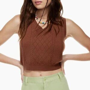 Aritzia Sun-Deh Quinn Cropped Sweater Vest- Brown- Size Medium
